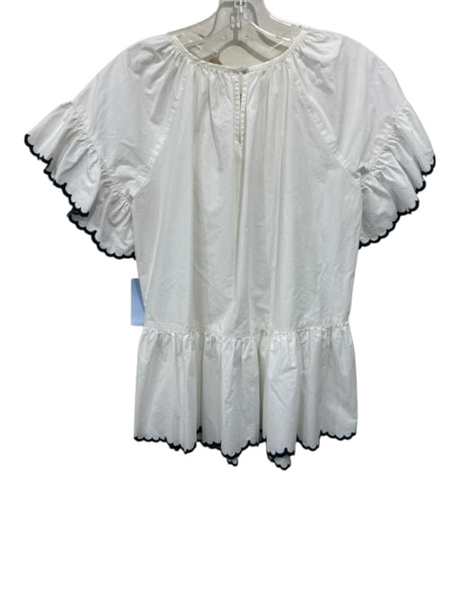 Ann Mashburn Size M White Cotton Scallop Hem Round Neck Keyhole Back Top White / M