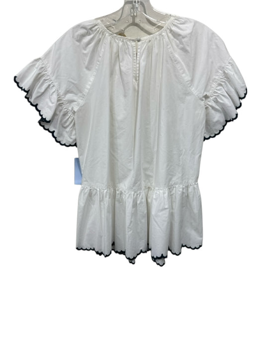 Ann Mashburn Size M White Cotton Scallop Hem Round Neck Keyhole Back Top White / M