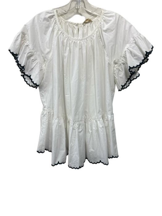Ann Mashburn Size M White Cotton Scallop Hem Round Neck Keyhole Back Top White / M