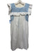 Mi Golondrina Size L White & Blue Cotton Ruffle Cap Sleeve Below Knee Dress White & Blue / L
