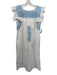 Mi Golondrina Size L White & Blue Cotton Ruffle Cap Sleeve Below Knee Dress White & Blue / L