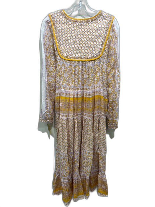 Matta Size L Yellow, White & Taupe Cotton Long Sleeve Floral Quilt Detail Dress Yellow, White & Taupe / L