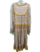 Matta Size L Yellow, White & Taupe Cotton Long Sleeve Floral Quilt Detail Dress Yellow, White & Taupe / L
