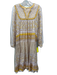 Matta Size L Yellow, White & Taupe Cotton Long Sleeve Floral Quilt Detail Dress Yellow, White & Taupe / L