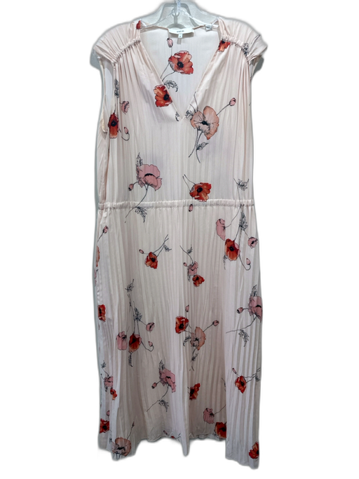 Vince Size M Peach, Orange & Black Polyester Sleeveless Floral Pleated Dress Peach, Orange & Black / M