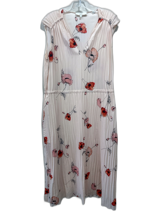Vince Size M Peach, Orange & Black Polyester Sleeveless Floral Pleated Dress Peach, Orange & Black / M