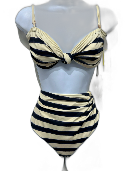 Johanna Ortiz Size M White & Black Polyamide & Elastane Striped Swimsuit White & Black / M