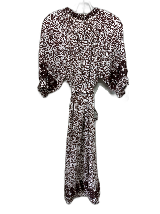 Julia Amory Size L Brown & White Cotton Short Sleeve All Over Print Maxi Dress Brown & White / L