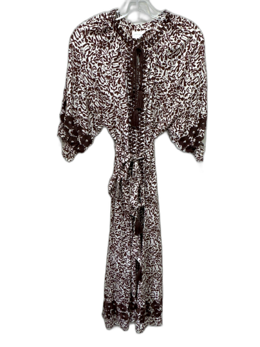 Julia Amory Size L Brown & White Cotton Short Sleeve All Over Print Maxi Dress Brown & White / L