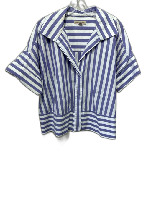 Banana Republic Size L White & Purple Cotton Striped Short Sleeve Collar Top White & Purple / L