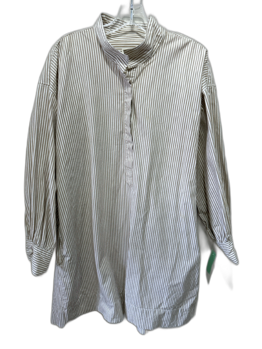 Ann Mashburn Size L Tan & White Cotton Stripe Long Sleeve Shift Dress Tan & White / L