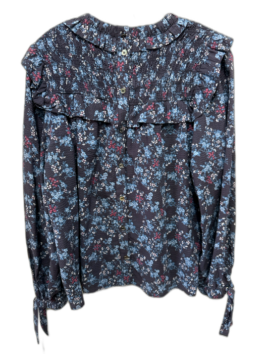Sea New York Size L Navy, Blue, Purple Cotton Seersucker Flora & Fauna Top Navy, Blue, Purple / L