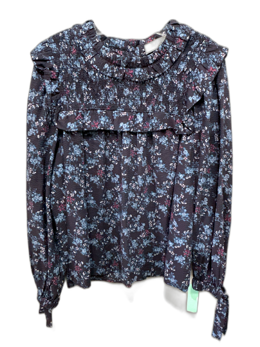 Sea New York Size L Navy, Blue, Purple Cotton Seersucker Flora & Fauna Top Navy, Blue, Purple / L