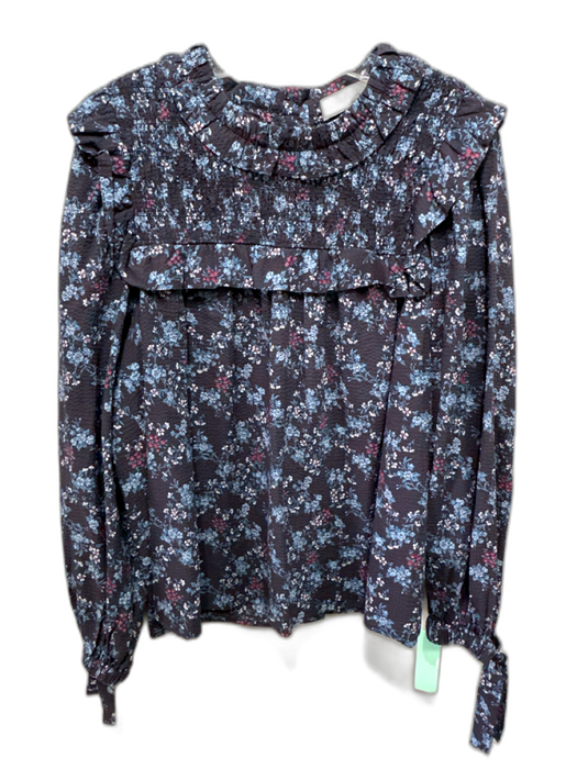 Sea New York Size L Navy, Blue, Purple Cotton Seersucker Flora & Fauna Top Navy, Blue, Purple / L