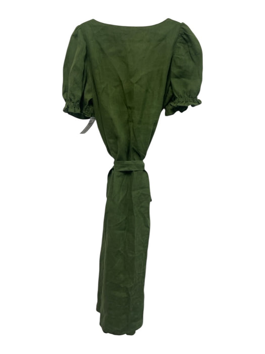 Sleeper Size XL Olive Green Linen Short Puff Sleeve Square Neck Dress Olive Green / XL
