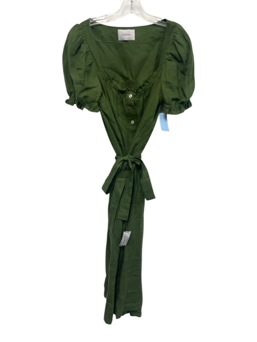 Sleeper Size XL Olive Green Linen Short Puff Sleeve Square Neck Dress Olive Green / XL