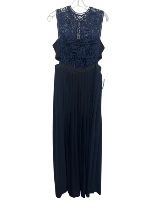 Self Portrait Size 10 Black & Navy Blue Polyester Sleeveless Back Zip Gown Black & Navy Blue / 10