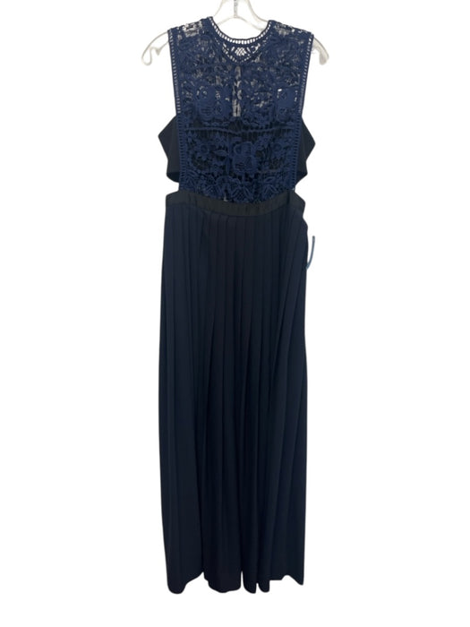 Self Portrait Size 10 Black & Navy Blue Polyester Sleeveless Back Zip Gown Black & Navy Blue / 10