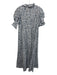 Thierry Colson Size L White & Blue Cotton Ruffle Collar Puff Short Sleeve Dress White & Blue / L