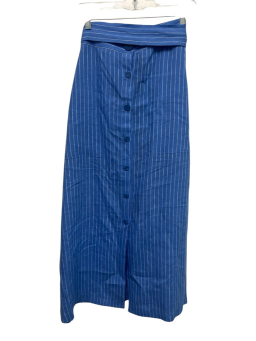 Diane Von Furstenberg Size L Blue & White Linen Button Down Midi Skirt Blue & White / L