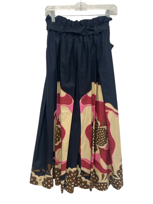 La Double J Size L Black, Pink & Cream Cotton Ruffle Trim Abstract Print Skirt Black, Pink & Cream / L