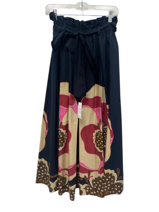 La Double J Size L Black, Pink & Cream Cotton Ruffle Trim Abstract Print Skirt Black, Pink & Cream / L