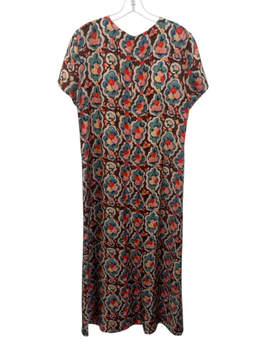 La Double J Size XL Pink, Green, & Multi Silk Scoop Neck Back Zip Dress Pink, Green, & Multi / XL