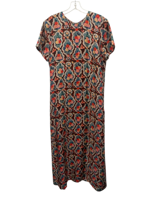 La Double J Size XL Pink, Green, & Multi Silk Scoop Neck Back Zip Dress Pink, Green, & Multi / XL