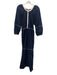 Staud Size L Navy Blue & White Cotton U Neck White Stripe Detail Dress Navy Blue & White / L