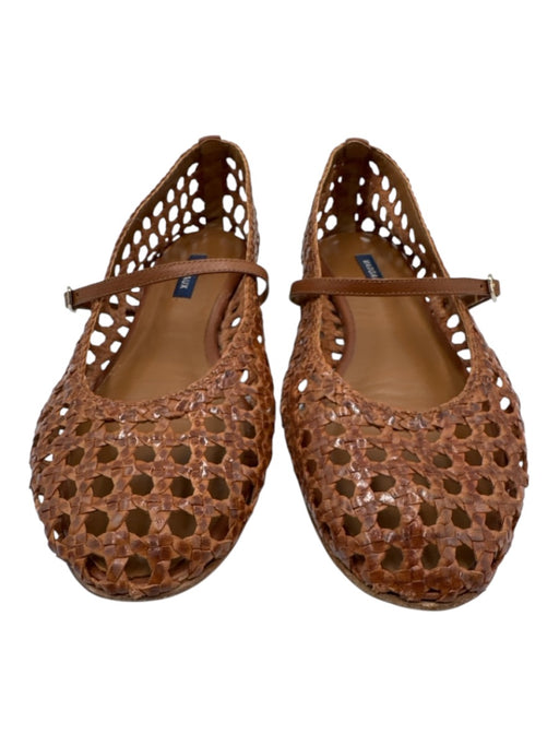 Margaux Shoe Size 43 Camel Brown Leather Woven Cutout Adjustable Strap Sandals Camel Brown / 43