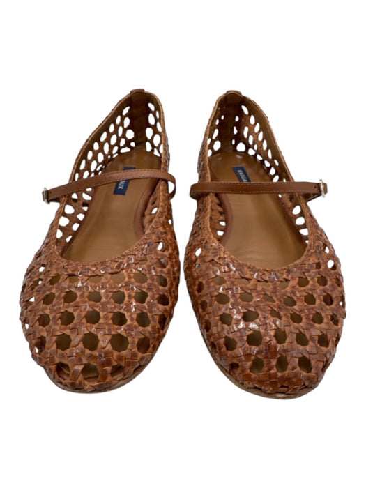 Margaux Shoe Size 43 Camel Brown Leather Woven Cutout Adjustable Strap Sandals Camel Brown / 43