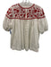 The Great Size M White & Red Cotton Embroidered Leaves Puff Sleeves Babydoll Top White & Red / M