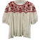 The Great Size M White & Red Cotton Embroidered Leaves Puff Sleeves Babydoll Top White & Red / M