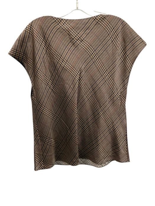 Vince Size L Brown, Tan, Black Silk Houndstooth Short Sleeve Ear Cuff Top Brown, Tan, Black / L