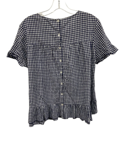 Sezane Size 40 /  XL Blue & White Cotton Ruffle Trim Gingham Button Back Top Blue & White / 40 /  XL