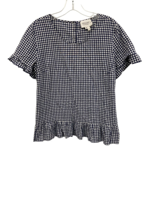 Sezane Size 40 /  XL Blue & White Cotton Ruffle Trim Gingham Button Back Top Blue & White / 40 /  XL