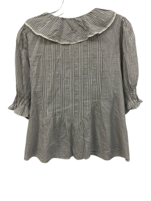 Doen Size L White & Blue Cotton Lace Trim Stripe flounce detail Puff Sleeve Top White & Blue / L