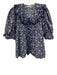 Doen Size XL Blue & White Organic Cotton Flounce Floral Button Down Top Blue & White / XL