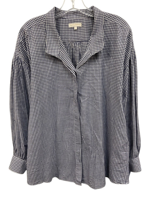 Ann Mashburn Size L Blue & White Cotton Gingham Long Balloon Sleeve Top Blue & White / L
