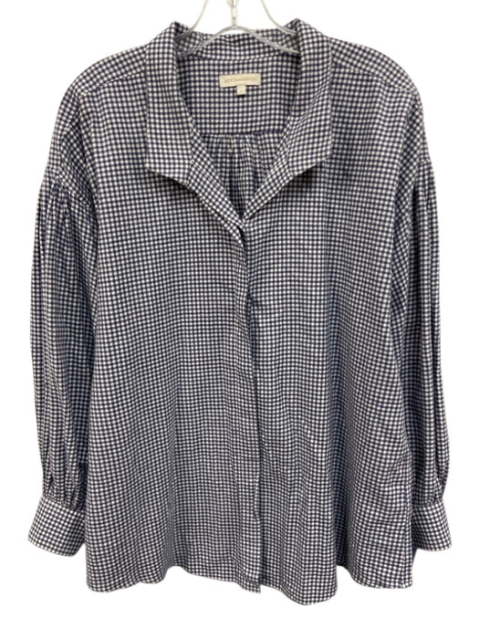 Ann Mashburn Size L Blue & White Cotton Gingham Long Balloon Sleeve Top Blue & White / L