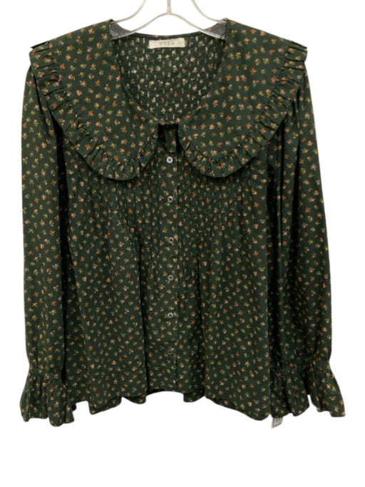 Doen Size XL Green, Pink, Red Organic Cotton Exaggerated Collar Floral Top Green, Pink, Red / XL