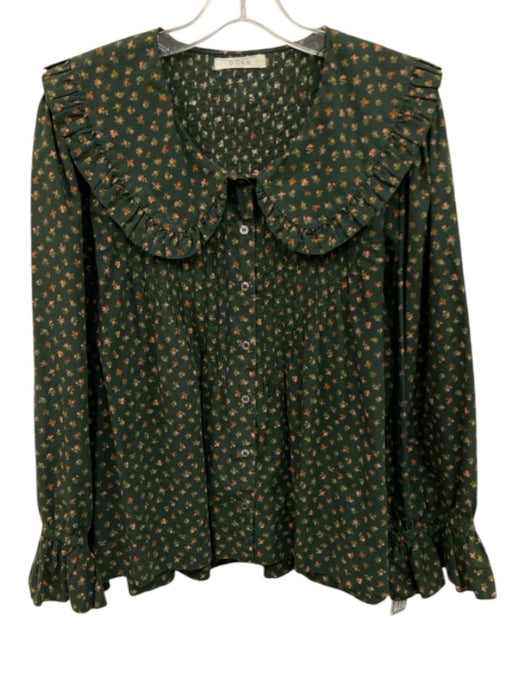 Doen Size XL Green, Pink, Red Organic Cotton Exaggerated Collar Floral Top Green, Pink, Red / XL