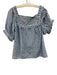 Doen Size XL Blue & White Organic Cotton Pintuck Floral Ruffle Trim Top Blue & White / XL