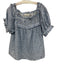 Doen Size XL Blue & White Organic Cotton Pintuck Floral Ruffle Trim Top Blue & White / XL