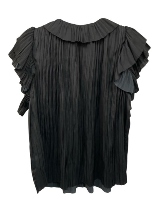 Ulla Johnson Size 10 Black Polyester Pleated Tie Detail Flutter Cap Sleeve Top Black / 10