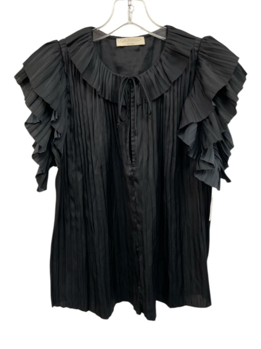 Ulla Johnson Size 10 Black Polyester Pleated Tie Detail Flutter Cap Sleeve Top Black / 10