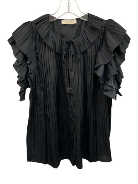 Ulla Johnson Size 10 Black Polyester Pleated Tie Detail Flutter Cap Sleeve Top Black / 10
