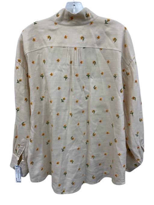 Ann Mashburn Size XL Cream, Orange, Green Cotton Embroidered Flowers Top Cream, Orange, Green / XL