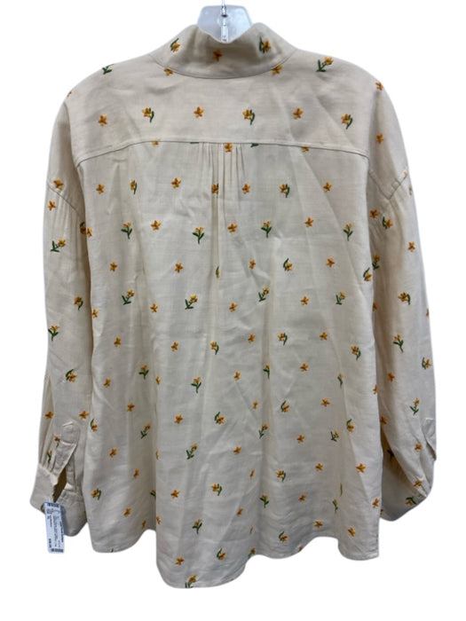 Ann Mashburn Size XL Cream, Orange, Green Cotton Embroidered Flowers Top Cream, Orange, Green / XL