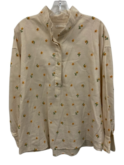 Ann Mashburn Size XL Cream, Orange, Green Cotton Embroidered Flowers Top Cream, Orange, Green / XL